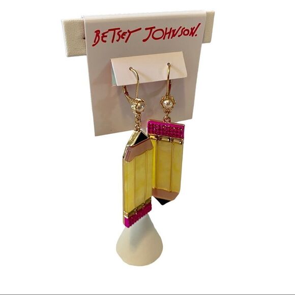 Betsey Johnson Yellow Pencil Drop Earrings. Super Fun Statement Earrings! - Picture 3 of 6
